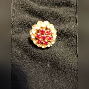 Adjustable Cocktail Ring with Red and Clear Stones
